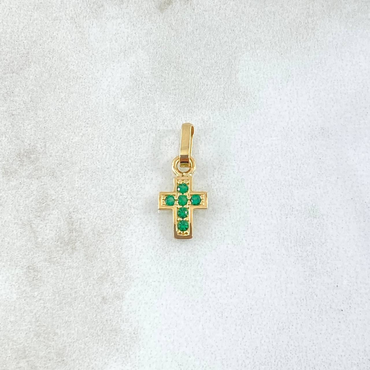 Dije Cruz Punteada 0.5gr / 1.5cm / Circones Verdes Oro Amarillo 18K ©