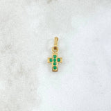 Dije Cruz Punteada 0.5gr / 1.5cm / Circones Verdes Oro Amarillo 18K ©
