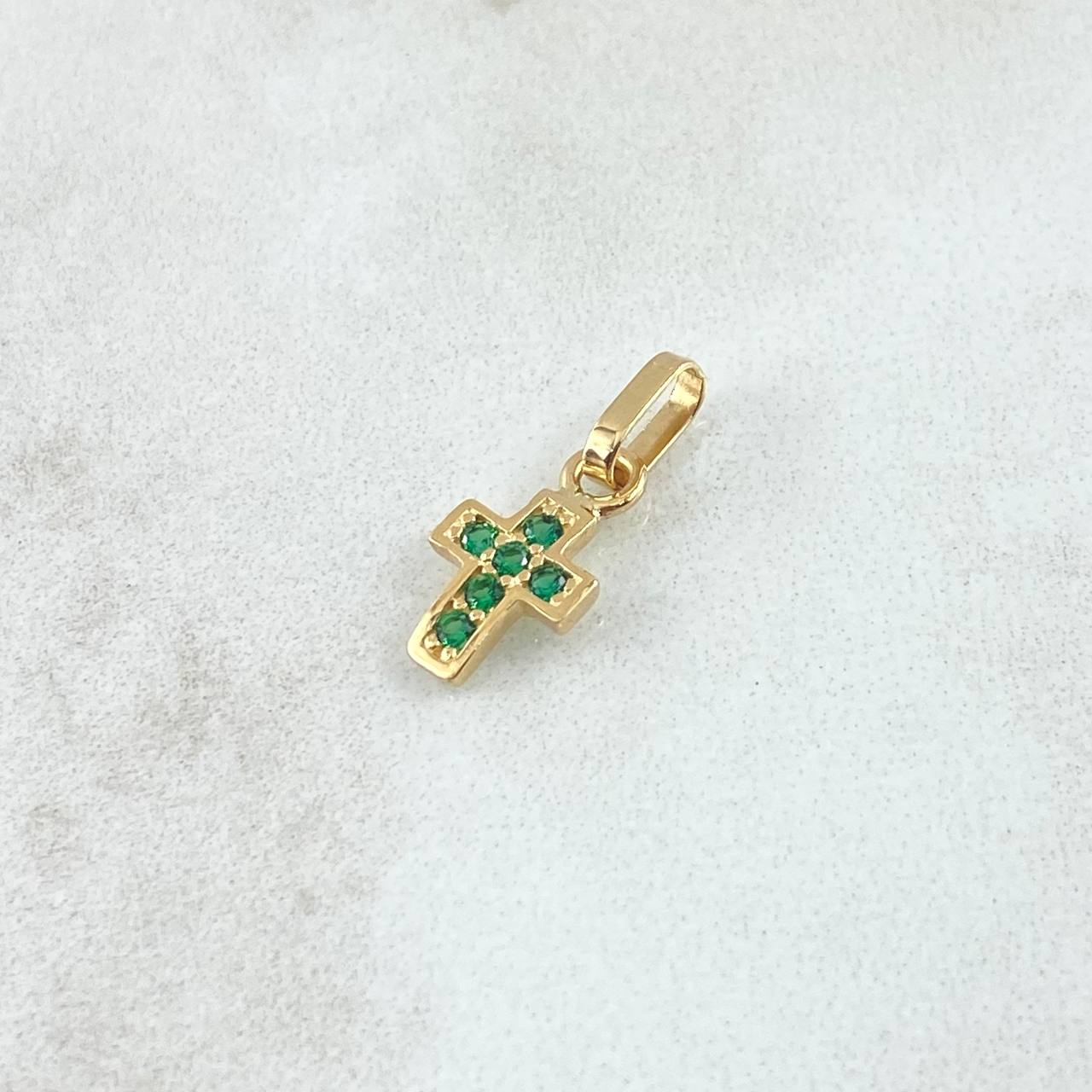 Dije Cruz Punteada 0.5gr / 1.5cm / Circones Verdes Oro Amarillo 18K ©