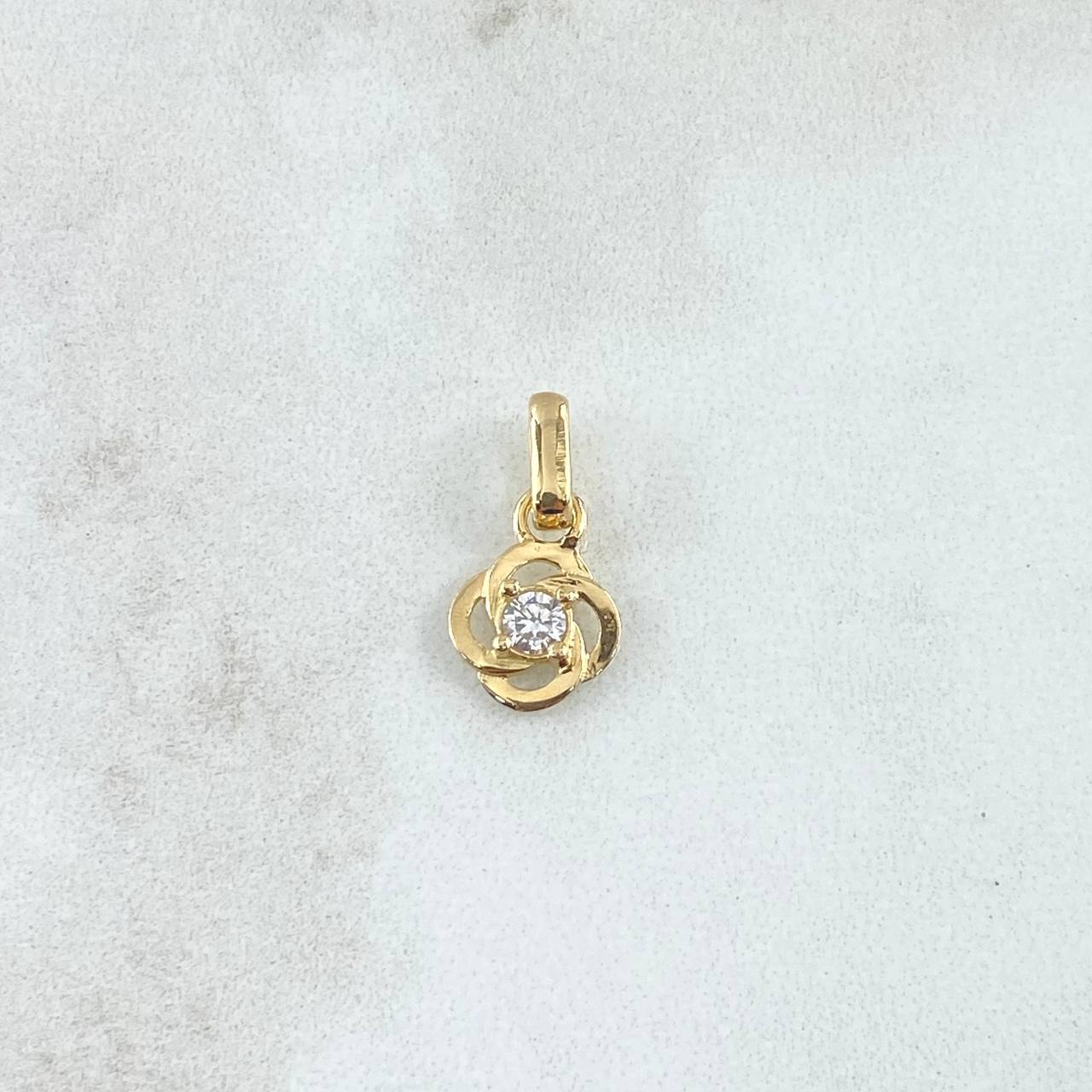Dije  Flor Elipse 0.95gr / 1.3cm / Circon Blanco Oro Amarillo 18K *