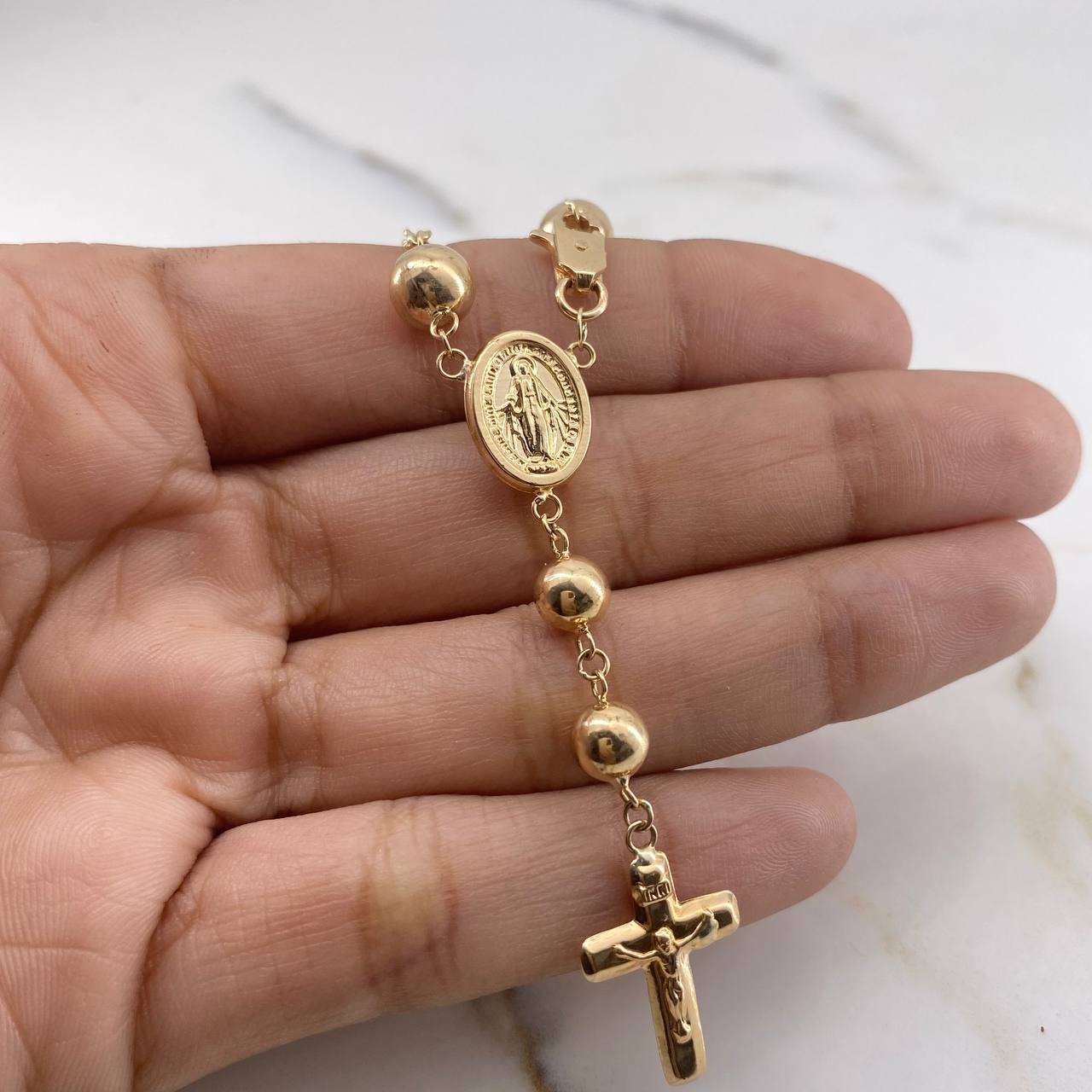 Tobillera Denario 7.05gr / 25cm / 6mm Bolas Lisas Oro Amarillo 18K &