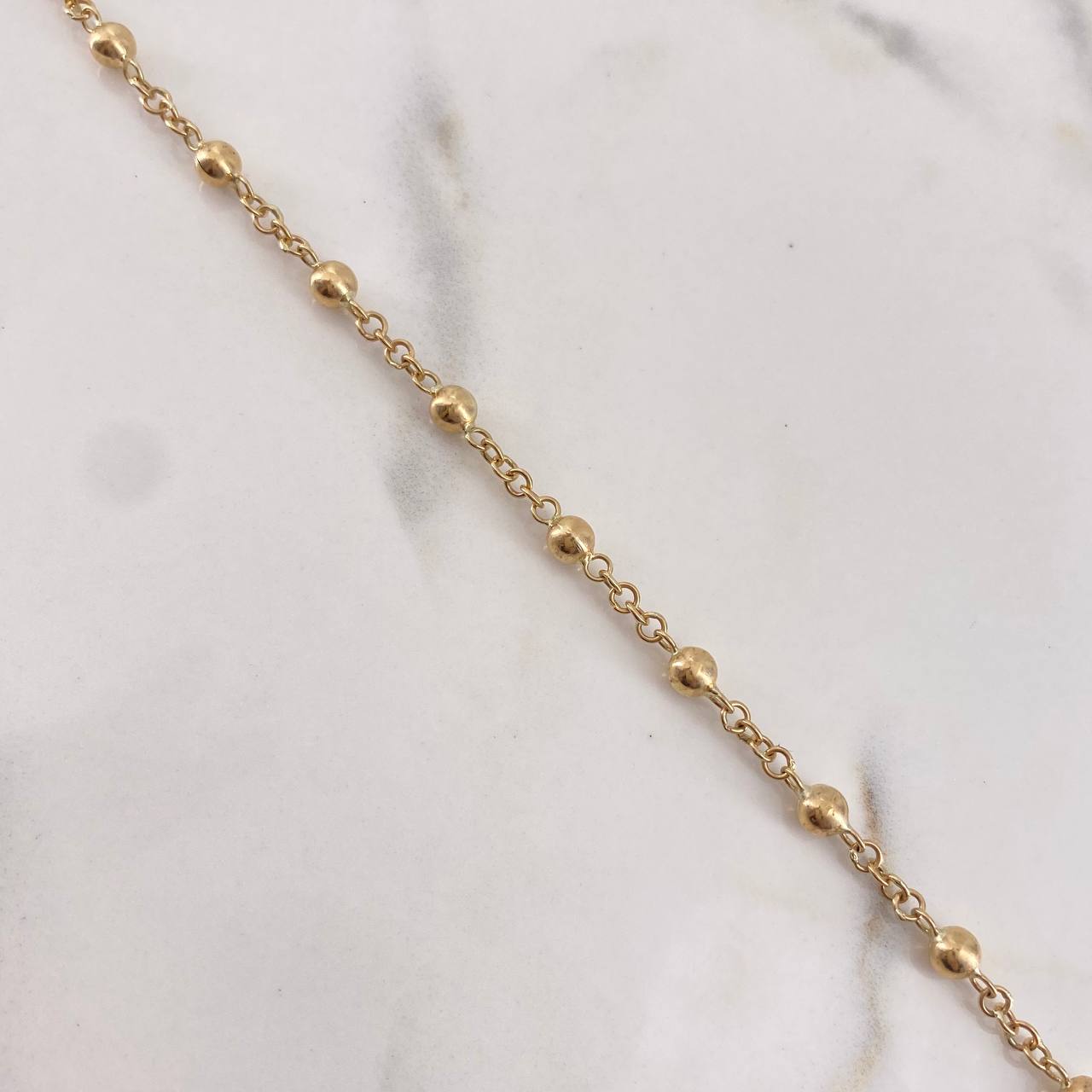 Pulso Denario Virgen Milagrosa 3.45gr / 20cm / 3mm Bolas Lisas Oro Amarillo 18K &