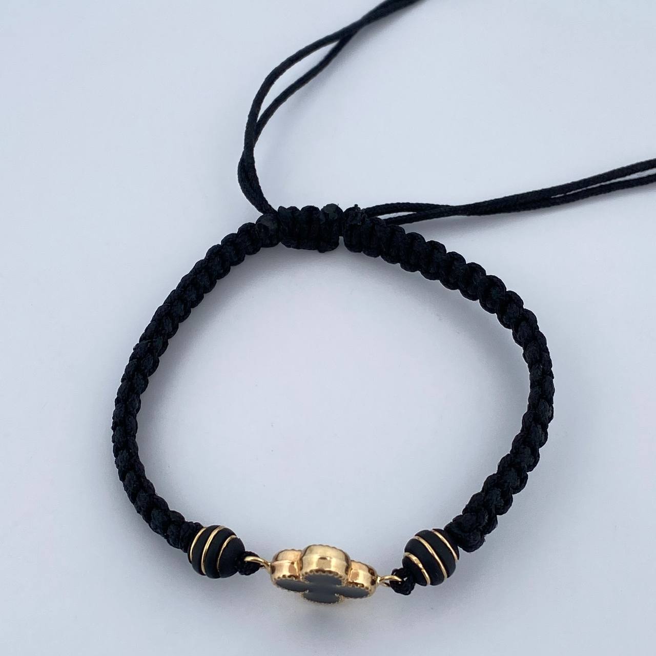 Pulsera Negra Trebol 1.3gr / 6mm Neoros 1 Raya Negros Electroestatico Negro Oro Amarillo 18K &