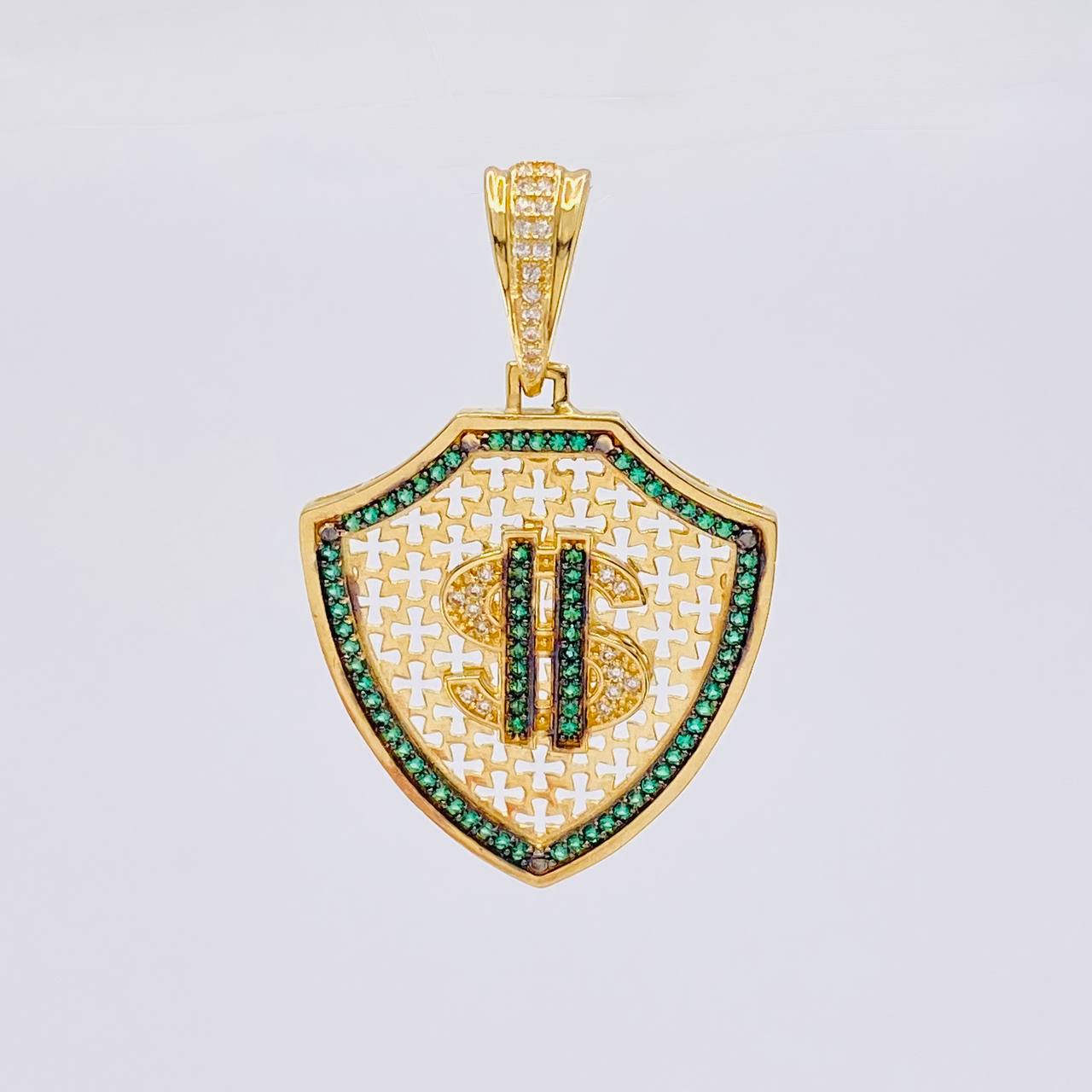 Dije Escudo Signo Dolar 7.45 g / 4.2 cm Oro Amarillo 18K