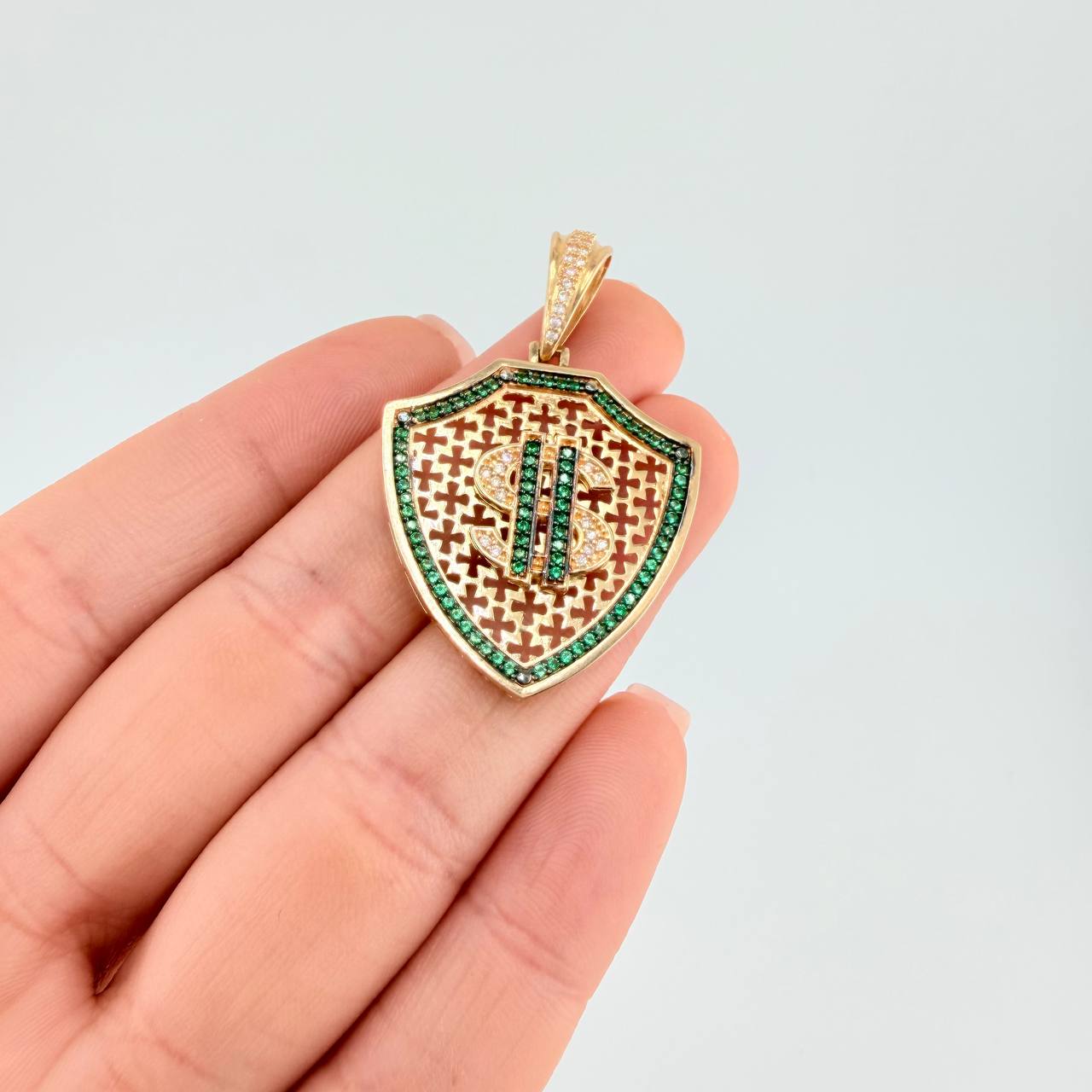 Dije Escudo Signo Dolar 7.45 g / 4.2 cm Oro Amarillo 18K