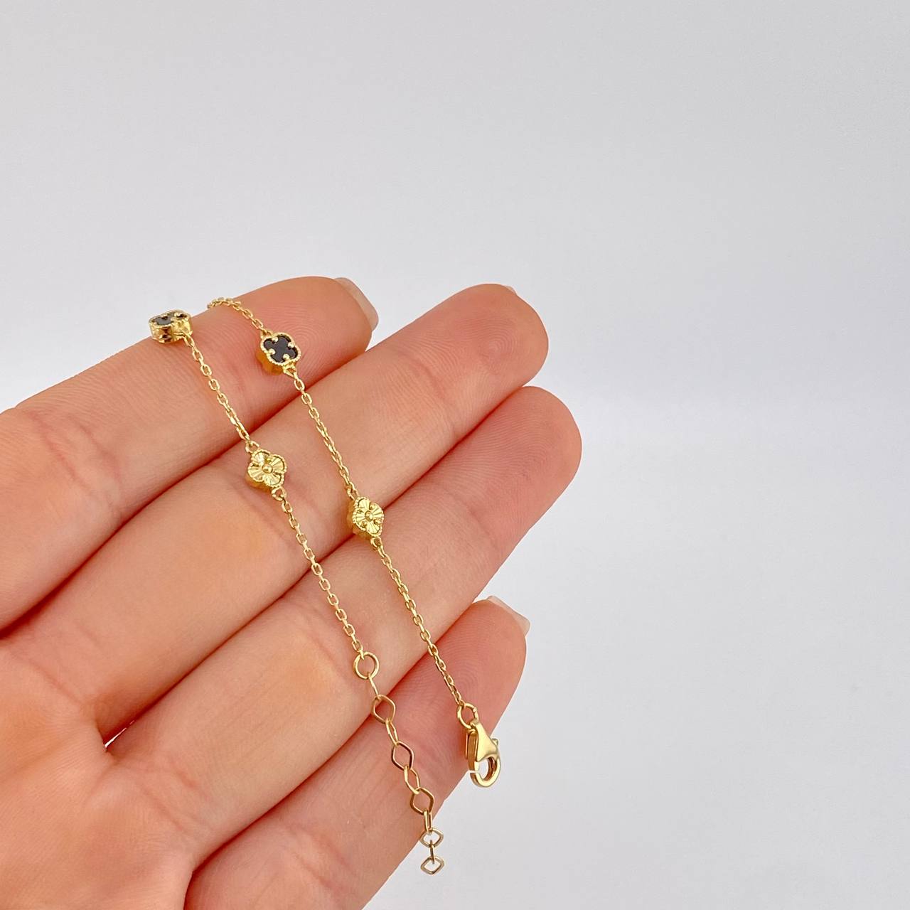 Pulso Modulable Aro Seguido Trebol 3.15 g / 21.4 cm - 18.6 cm / 0.8 mm Oro Amarillo 18K