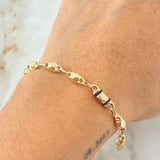 Pulso Rombos 3x1 Cauchos Negros 3.95gr / 20cm / Oro Amarillo 18K