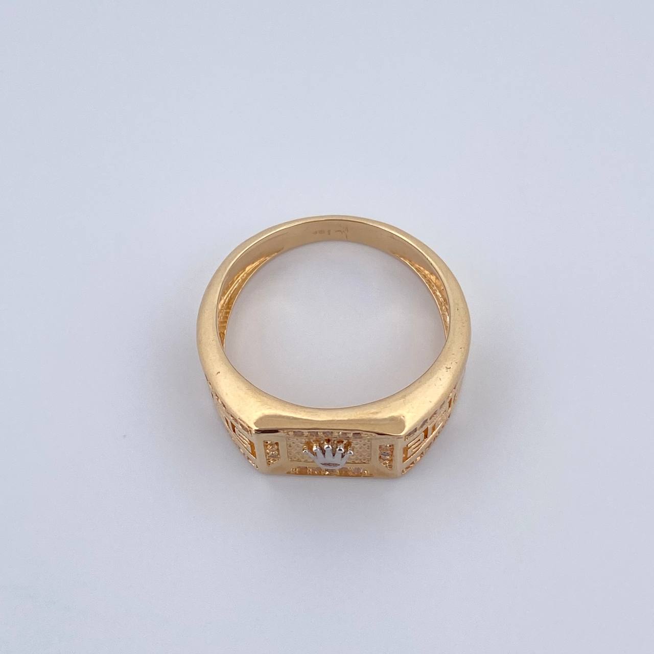 Anillo Corona RX 8.7gr / T10 1/2 / Tribal Circones Blancos Oro Amarillo 18K $