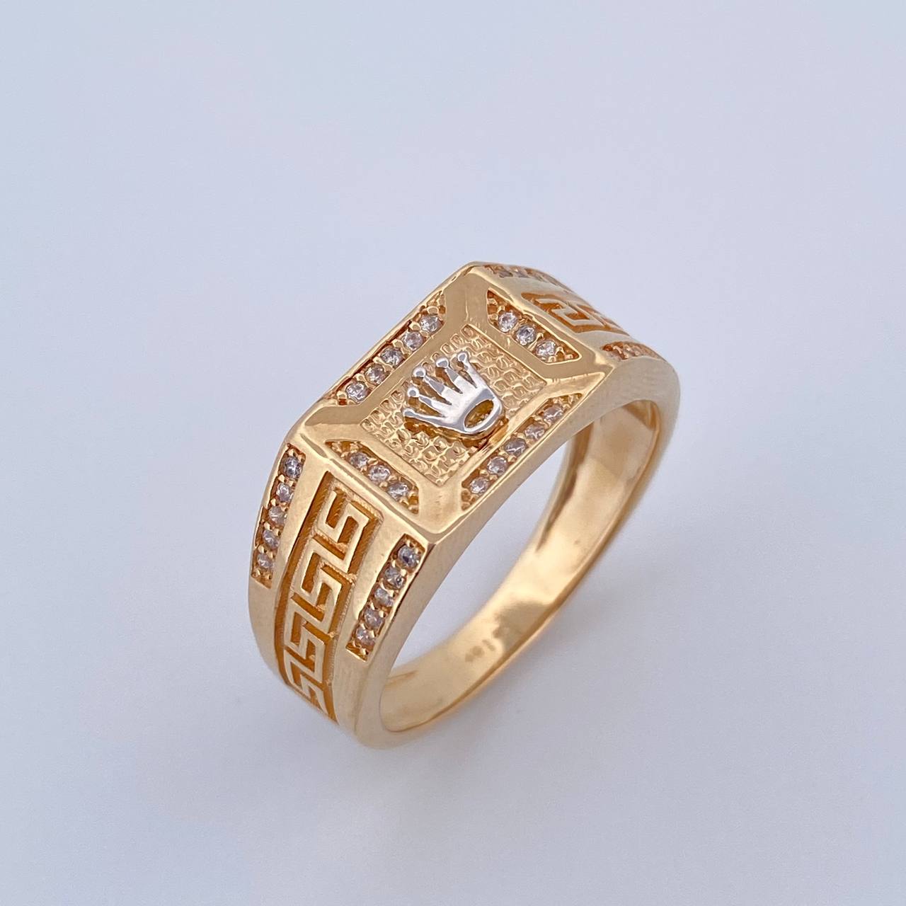 Anillo Corona RX 8.7gr / T10 1/2 / Tribal Circones Blancos Oro Amarillo 18K $