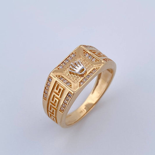 Anillo Corona RX 8.7gr / T10 1/2 / Tribal Circones Blancos Oro Amarillo 18K $