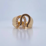 Anillo Herraduras 8.95gr / T11 1/2 / Circones Negros Blancos Oro Amarillo 18K $