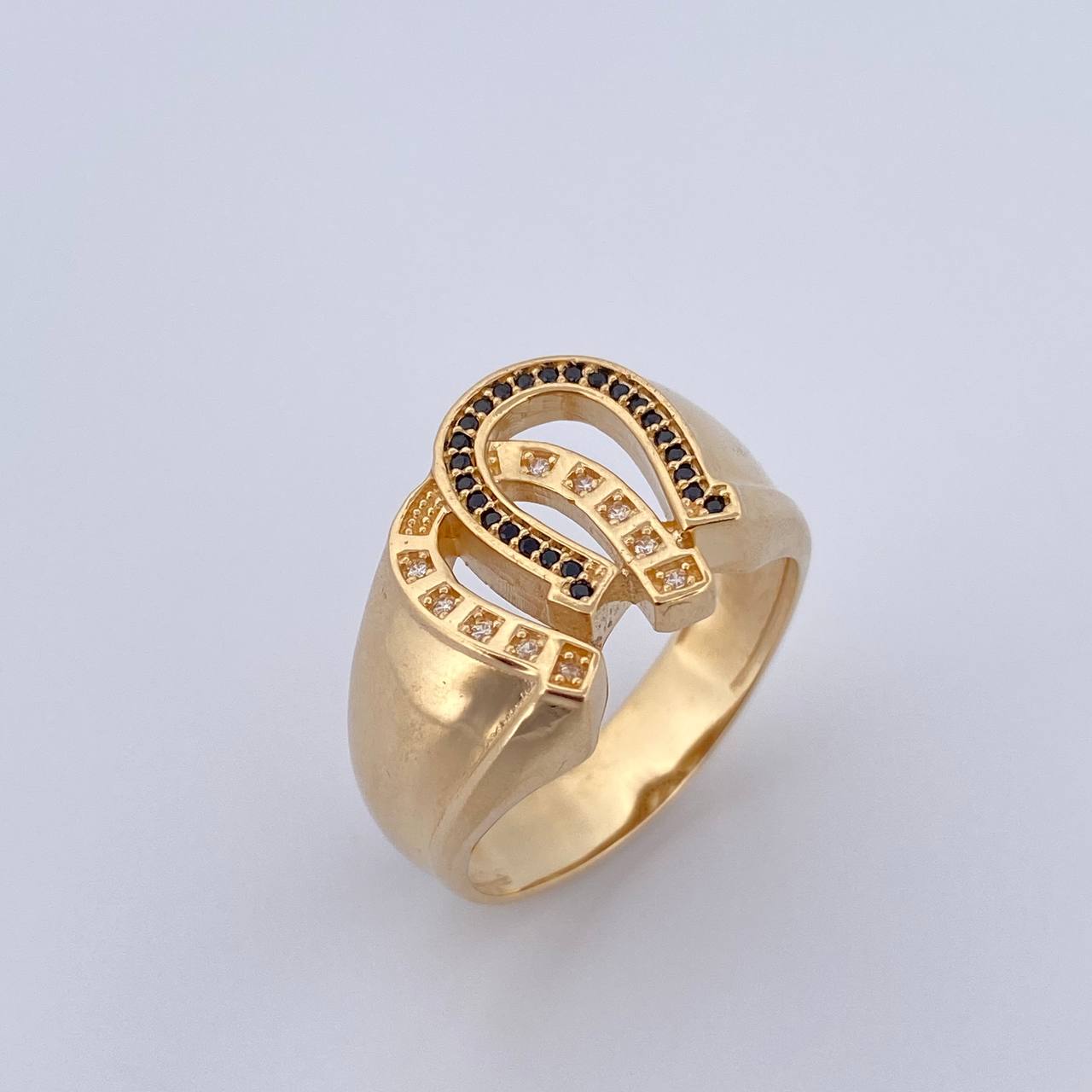 Anillo Herraduras 8.95gr / T11 1/2 / Circones Negros Blancos Oro Amarillo 18K $