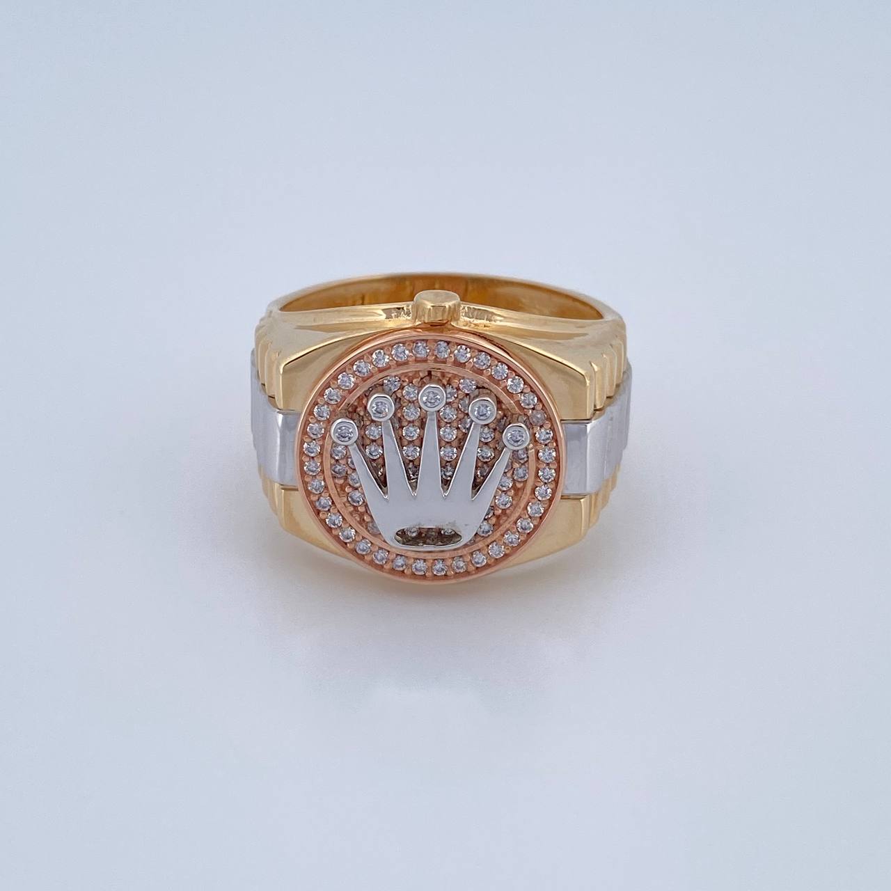 Anillo Correa Corona RX 10.15gr / T11 / Circones Blancos Tres Oros 18K $