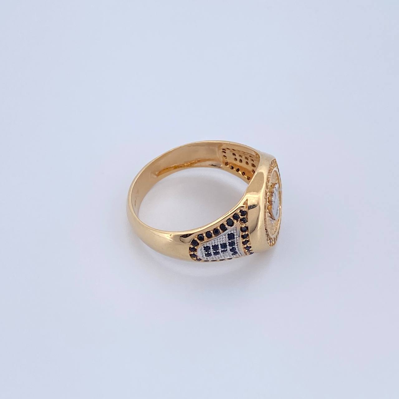 Anillo Corona RX 8.55gr / T10 1/2 / Circones Negros Dos Oros Amarillo Blanco 18K $