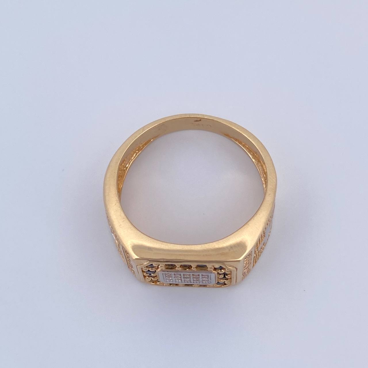 Anillo Rectangulo Cruces 9.4gr / T10 3/4 / Circones Negros Blancos Dos Oros Amarillo Blanco 18K $