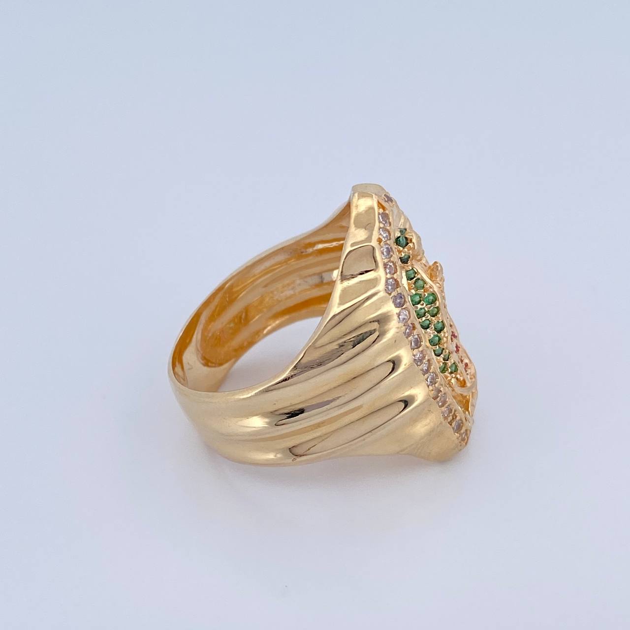 Anillo Virgen Guadalupe 12.85gr / T9 3/4 / Circones Fucsias Verdes Blancos Oro Amarillo 18K $