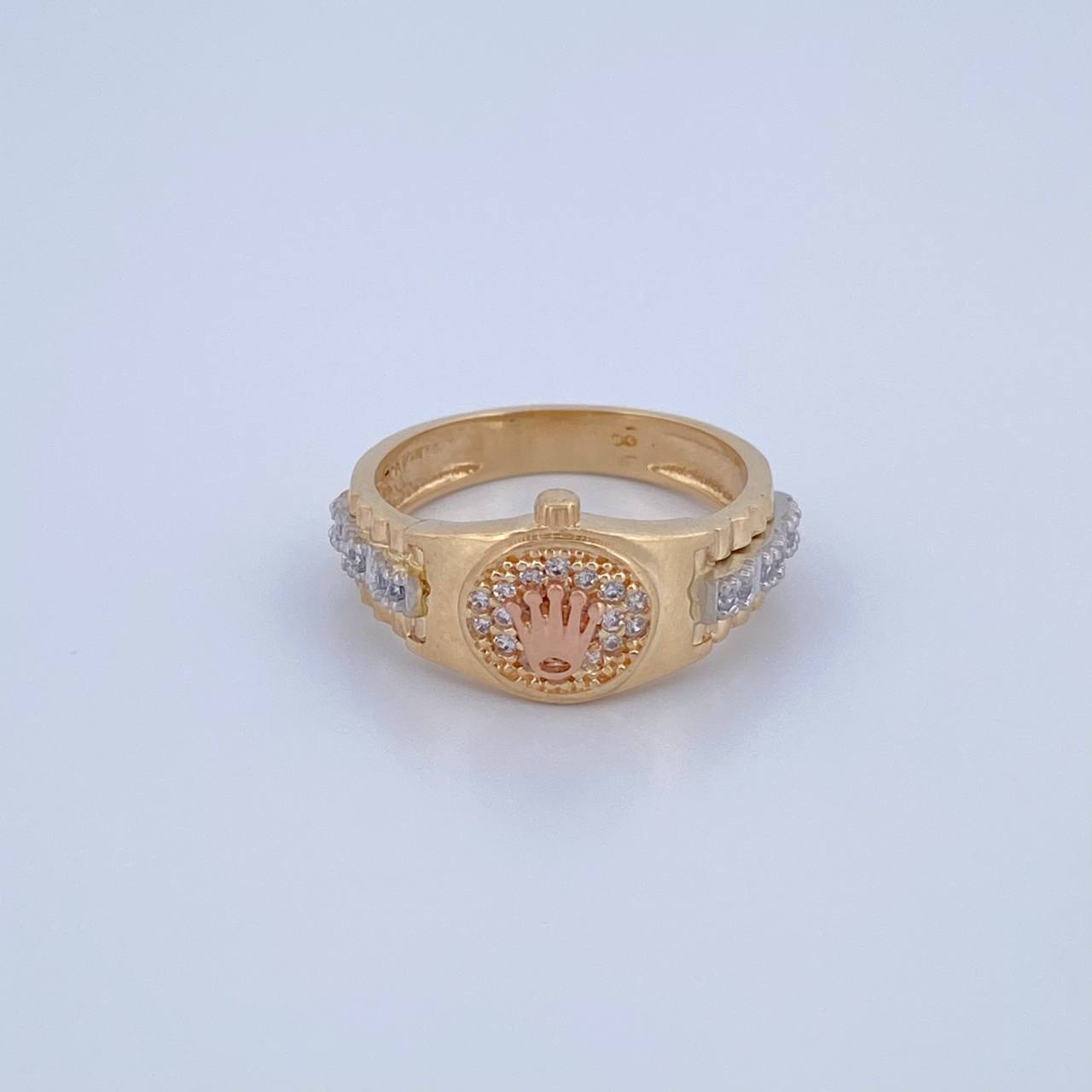 Anillo Correa Corona RX 4.45gr / T7 1/2 / Circones Blancos Tres Oros 18K &