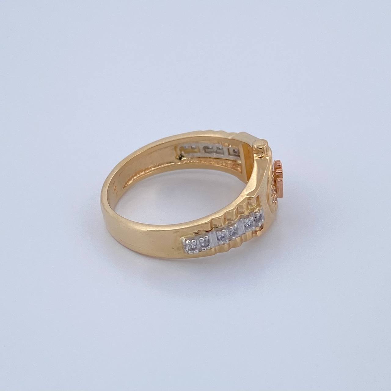 Anillo Correa Corona RX 4.35gr / T5 3/4 / Circones Blancos Tres Oros 18K $