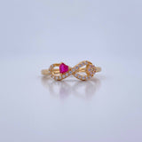 Anillo Infinito Corazon 2.4gr / T7 1/2 / Circones Fucsia Blancos Oro Amarillo 18K $