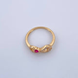 Anillo Infinito Corazon 2.4gr / T7 1/2 / Circones Fucsia Blancos Oro Amarillo 18K $