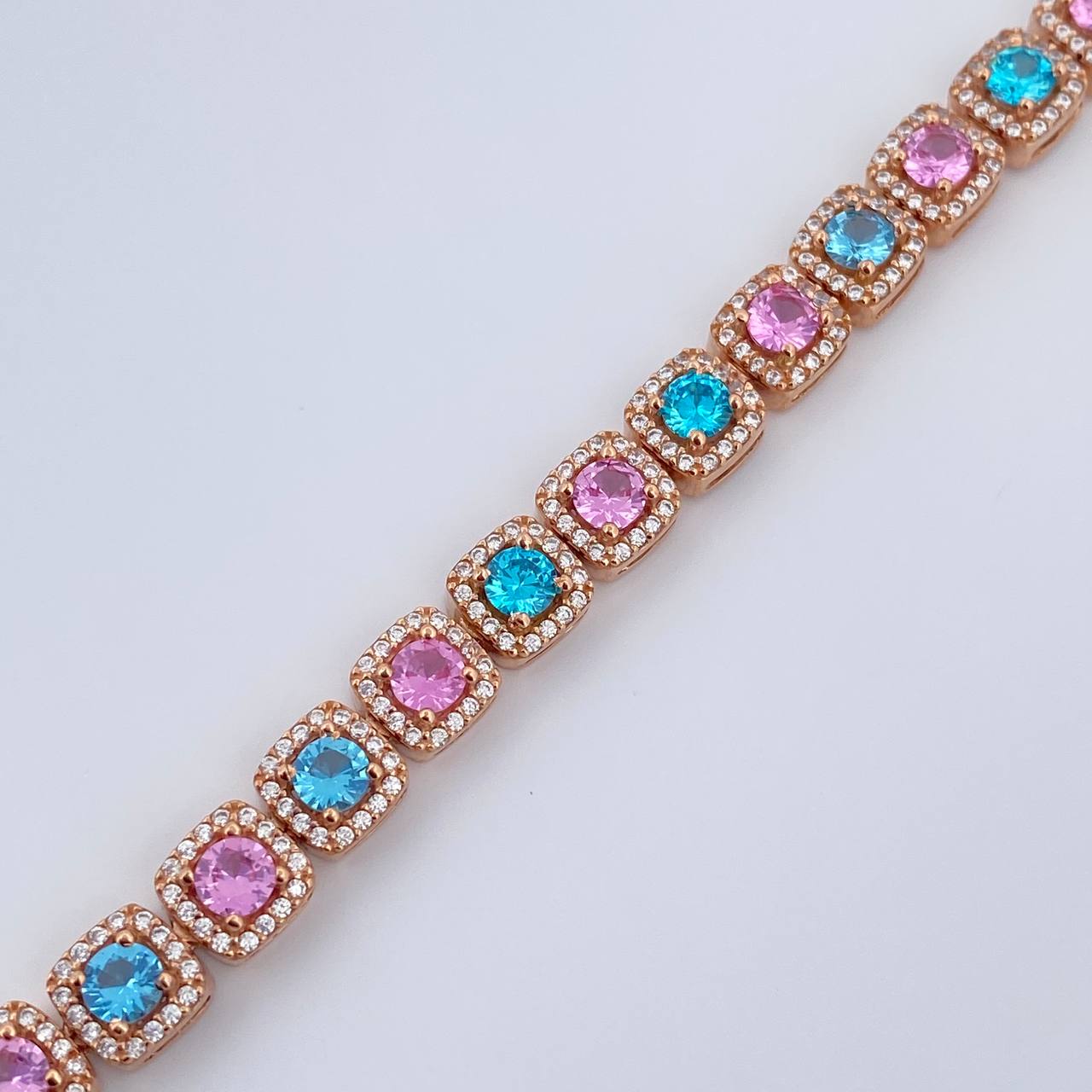 Pulso Tenis Halo 21.8gr / 18cm / 6.8mm Circones Azules Rosados Blancos Oro Rosa 18K $