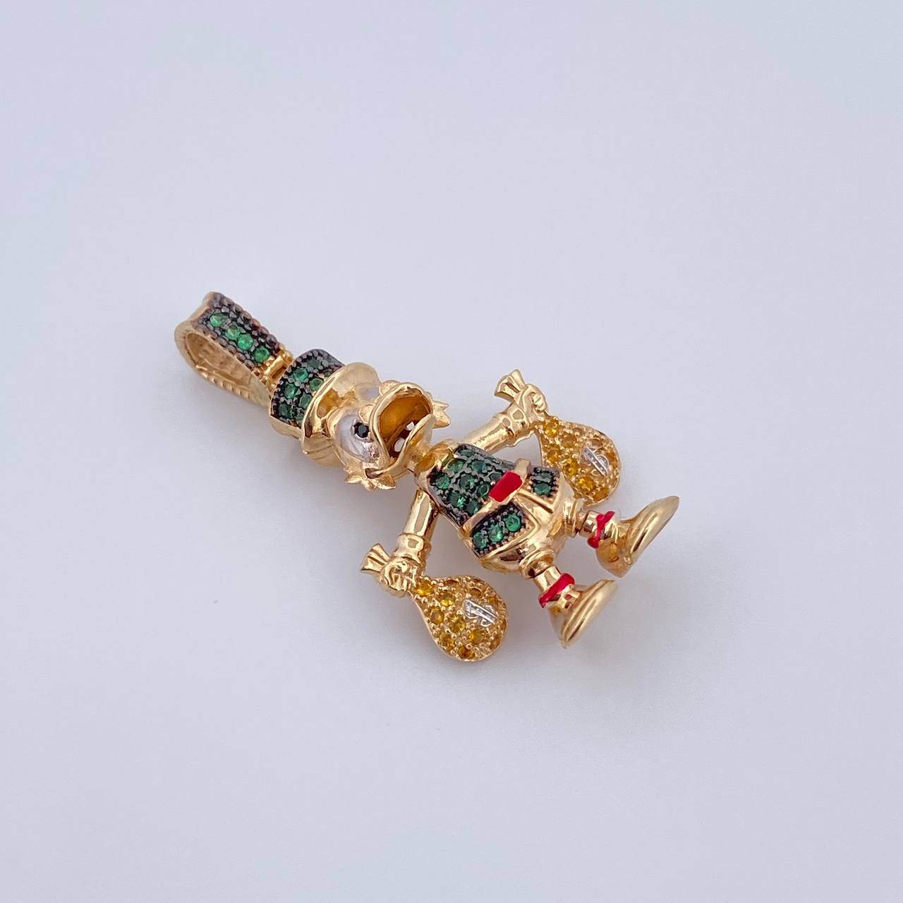 Dije Pato Bolsas Dinero 6.15gr / 3.3cm / Circones Verdes Amarillos Negros Tres Oros 18K $