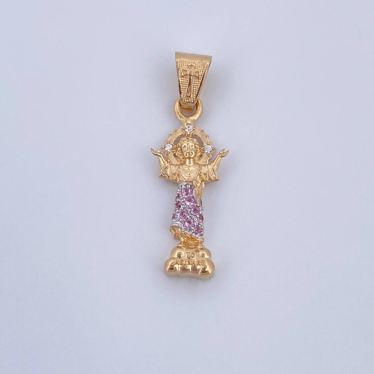 Dije Divino Niño 1.8gr / 3cm / Circones Rosados Blancos Dos Oros Amarillo Blanco 18K $