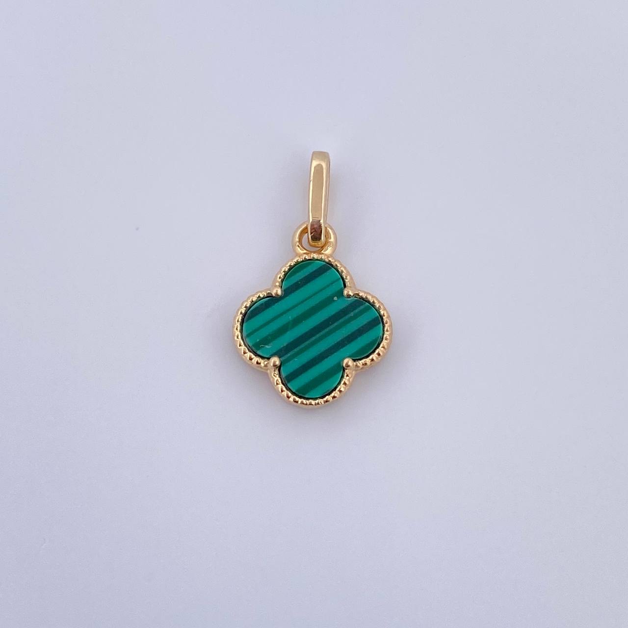 Dije Trebol 1.15gr / 2cm / Malaquita Verde Oro Amarillo Nac.Esp. 18K $