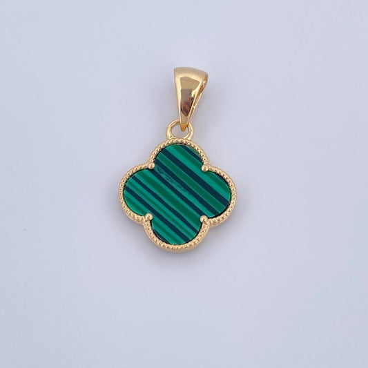 Dije Trebol 1.7gr / 2.4cm / Malaquita Verde Oro Amarillo Nac.Esp. 18K &