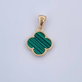 Dije Trebol 1.7gr / 2.4cm / Malaquita Verde Oro Amarillo Nac.Esp. 18K &