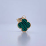 Dije Trebol 1.7gr / 2.4cm / Malaquita Verde Oro Amarillo Nac.Esp. 18K &