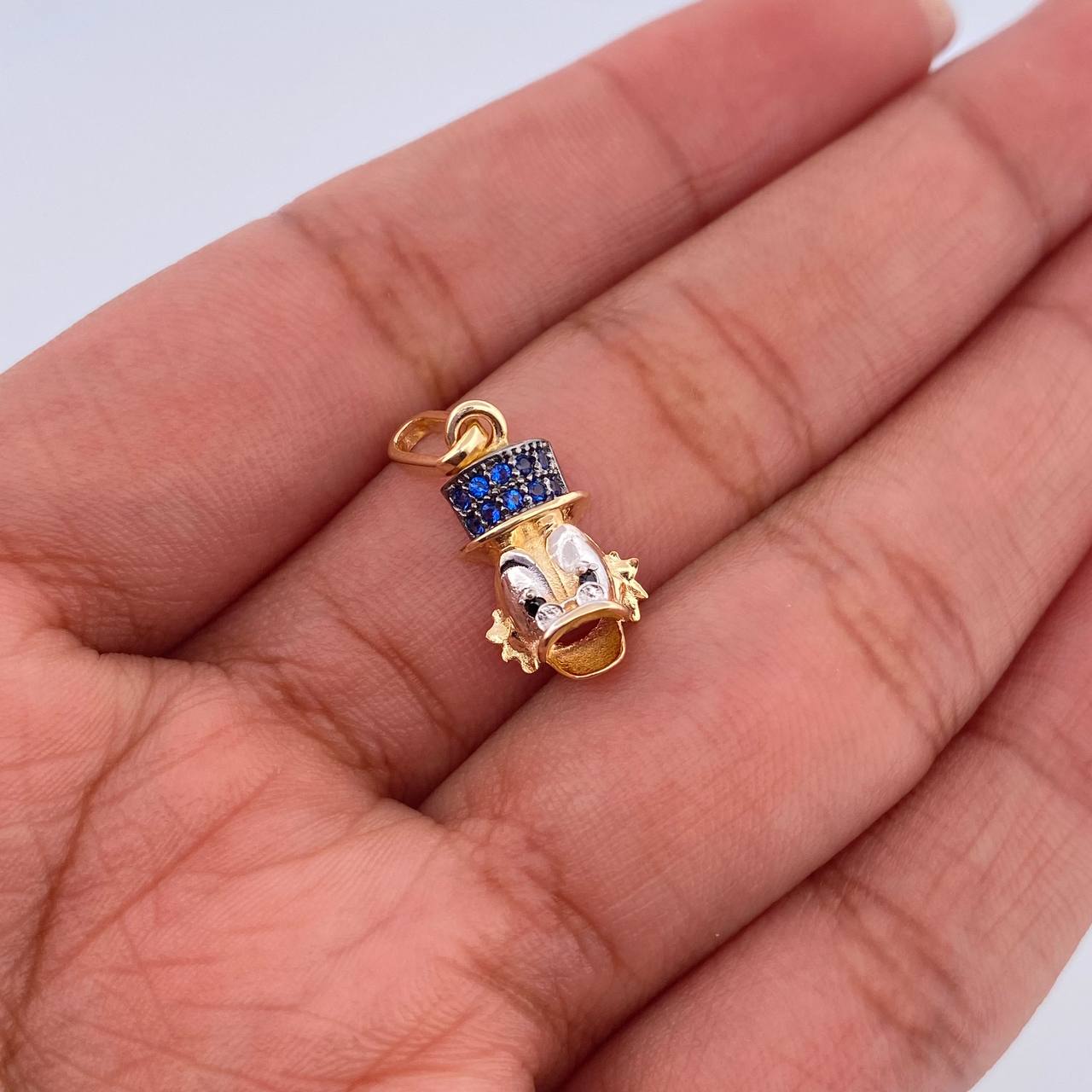 Dije Cabeza Pato Millonario 1.25gr / 2cm / Circones Azules Negros Tres Oros 18K $