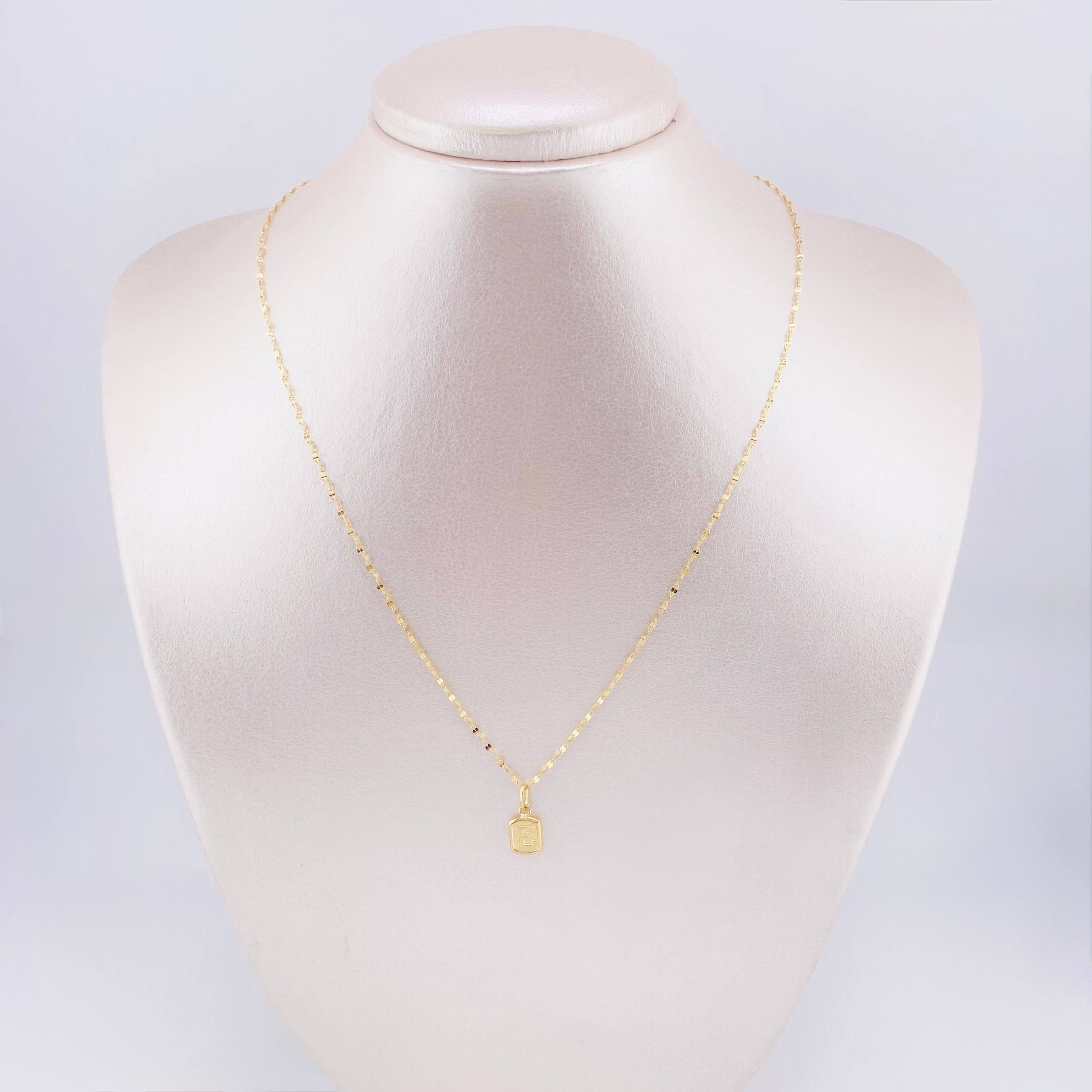 Set Cadena y Dije Flor Espejo + Letra E 1.35gr / 45cm / 1.3mm Oro Amarillo 18K (Oferta) *