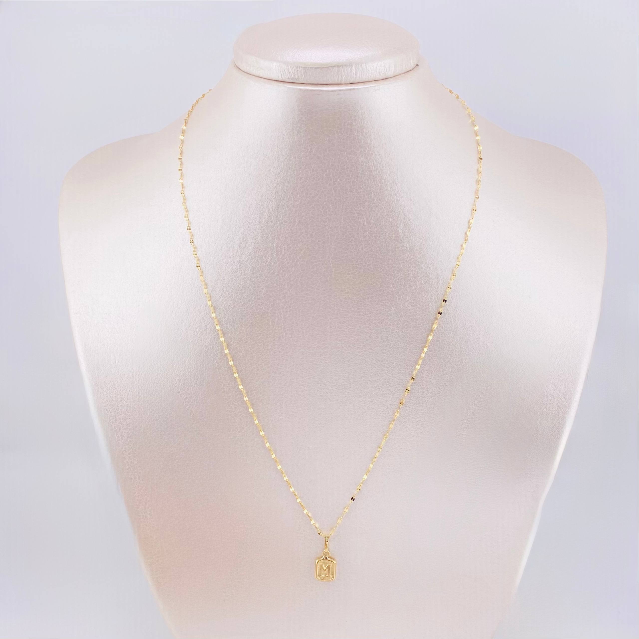 Set Cadena y Dije Flor Espejo + Letra M 1.35gr / 45cm / 1.3mm Oro Amarillo 18K (Oferta) *