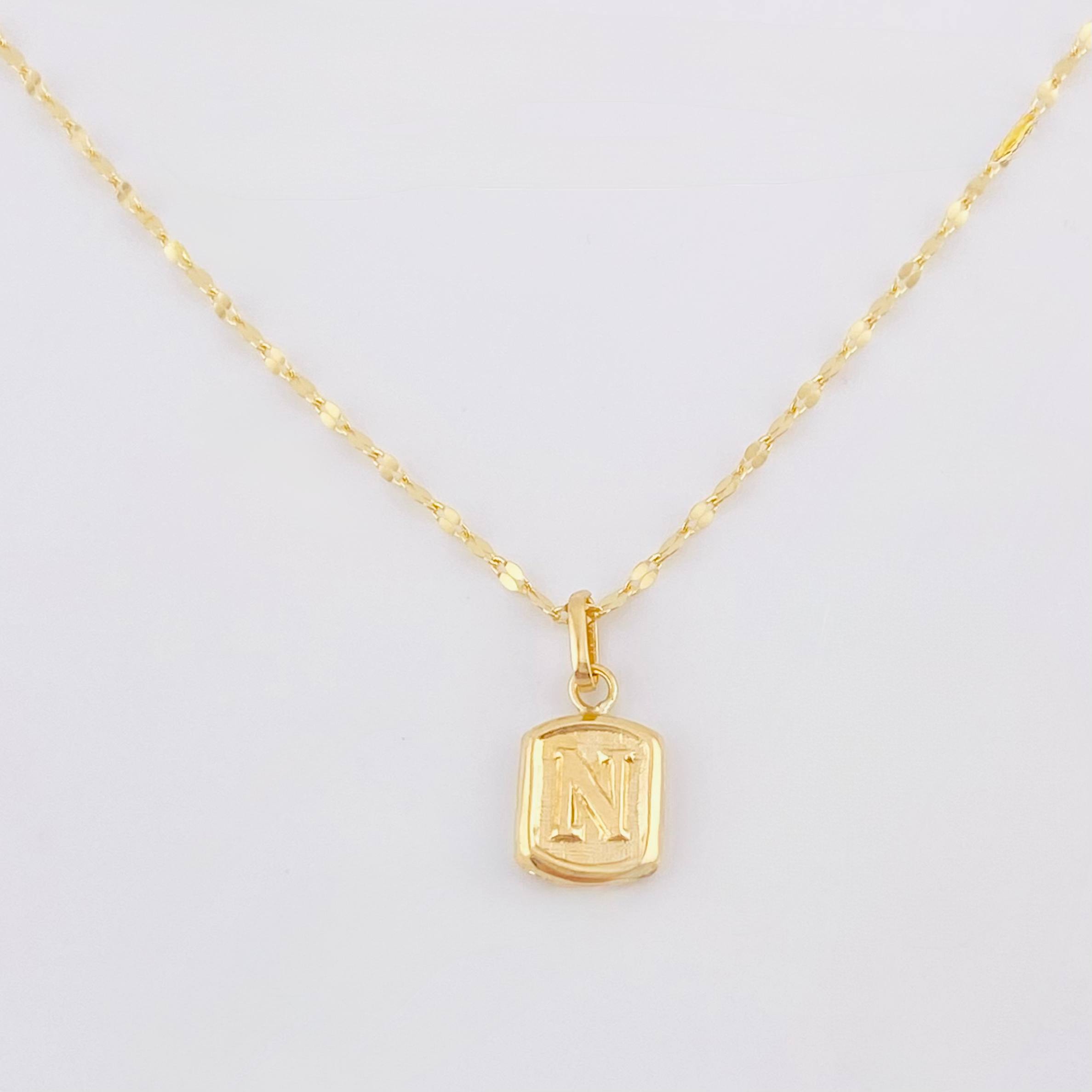 Set Cadena y Dije Flor Espejo + Letra N 1.3gr / 45cm / 1.3mm Oro Amarillo 18K (Oferta) *