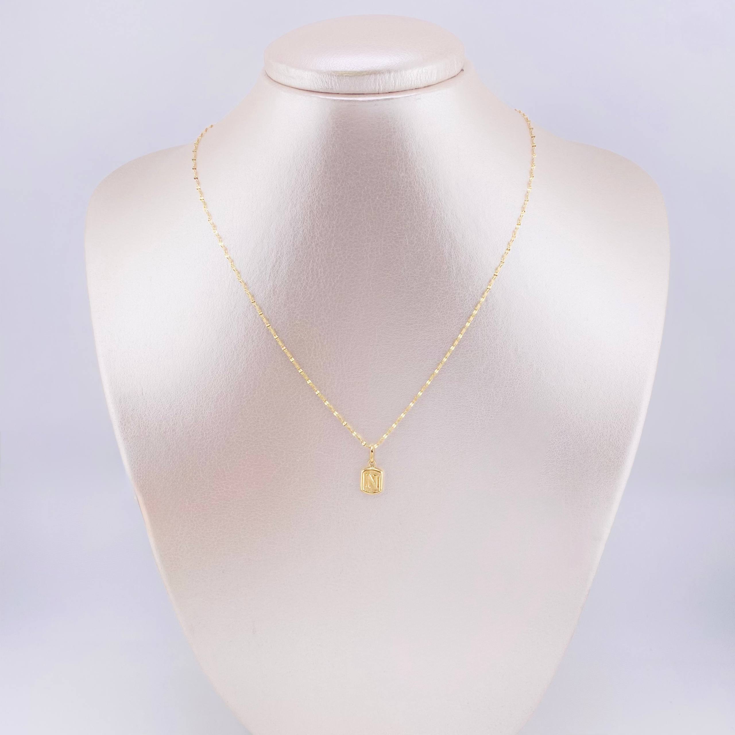 Set Cadena y Dije Flor Espejo + Dije Letra N 1.4gr / 45cm / 1.3mm Oro Amarillo 18K (Oferta)