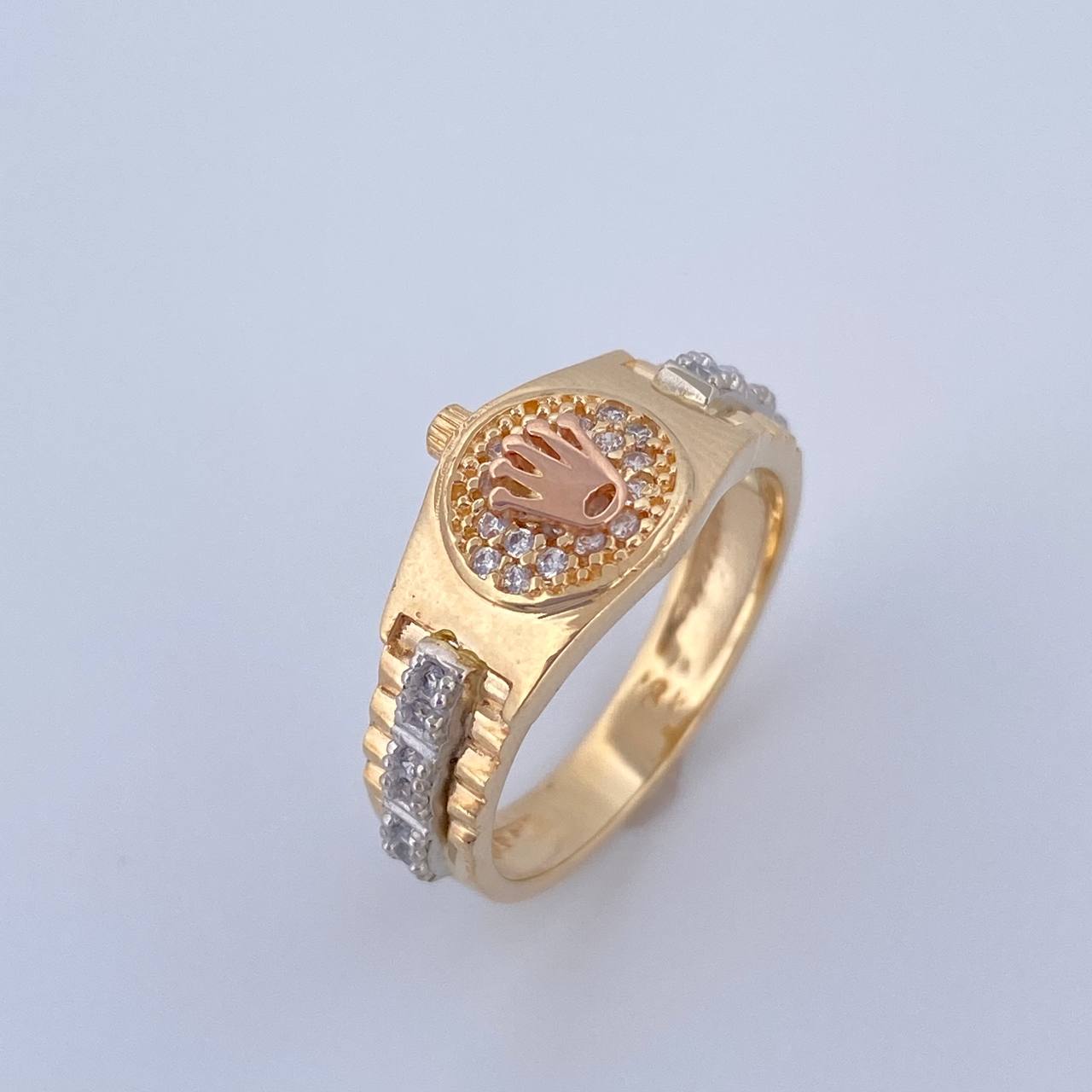 Anillo Correa Corona RX 4.35gr / T5 3/4 / Circones Blancos Tres Oros 18K $