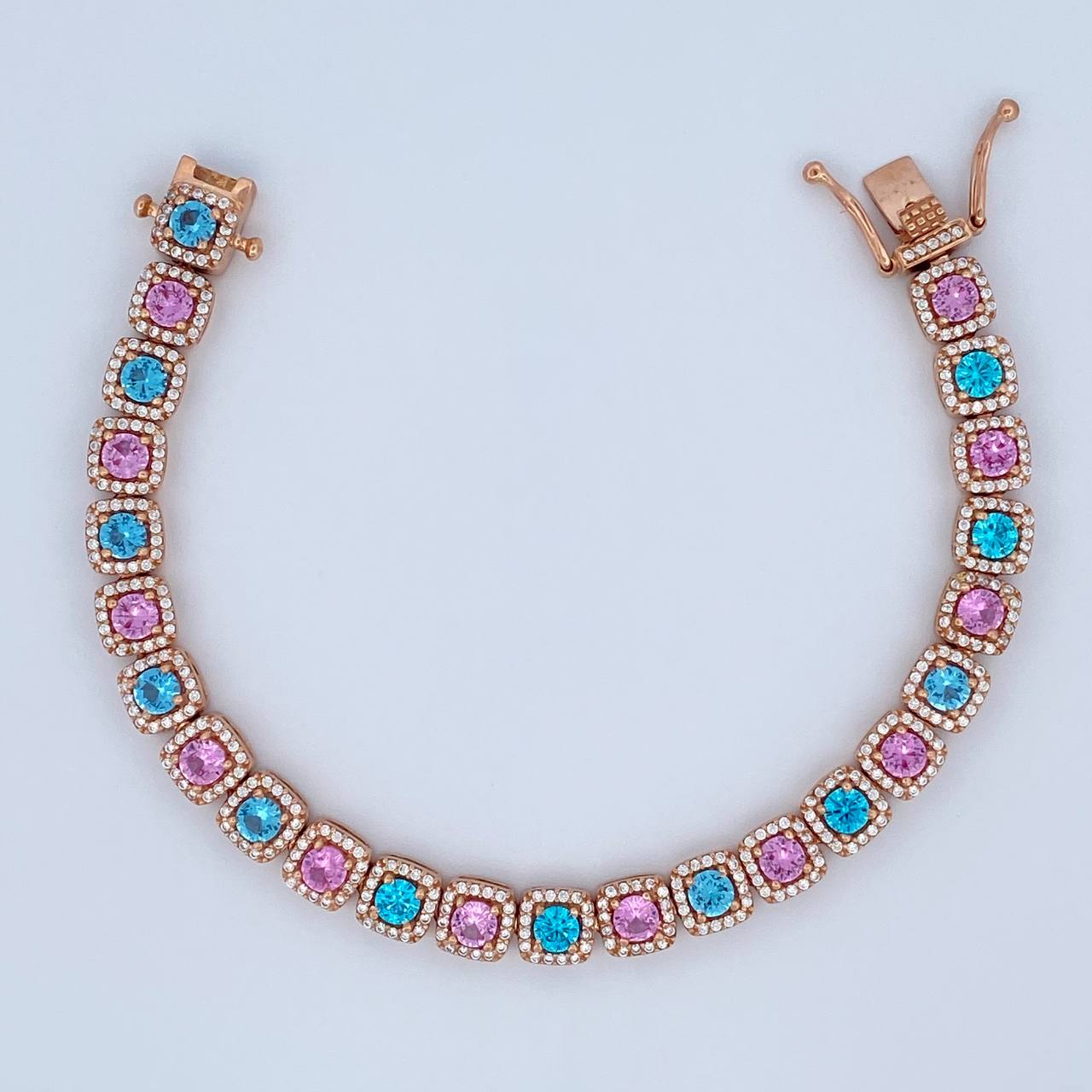 Pulso Tenis Halo 21.8gr / 18cm / 6.8mm Circones Azules Rosados Blancos Oro Rosa 18K $