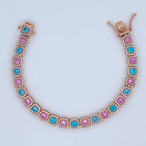 Pulso Tenis Halo 21.8gr / 18cm / 6.8mm Circones Azules Rosados Blancos Oro Rosa 18K $