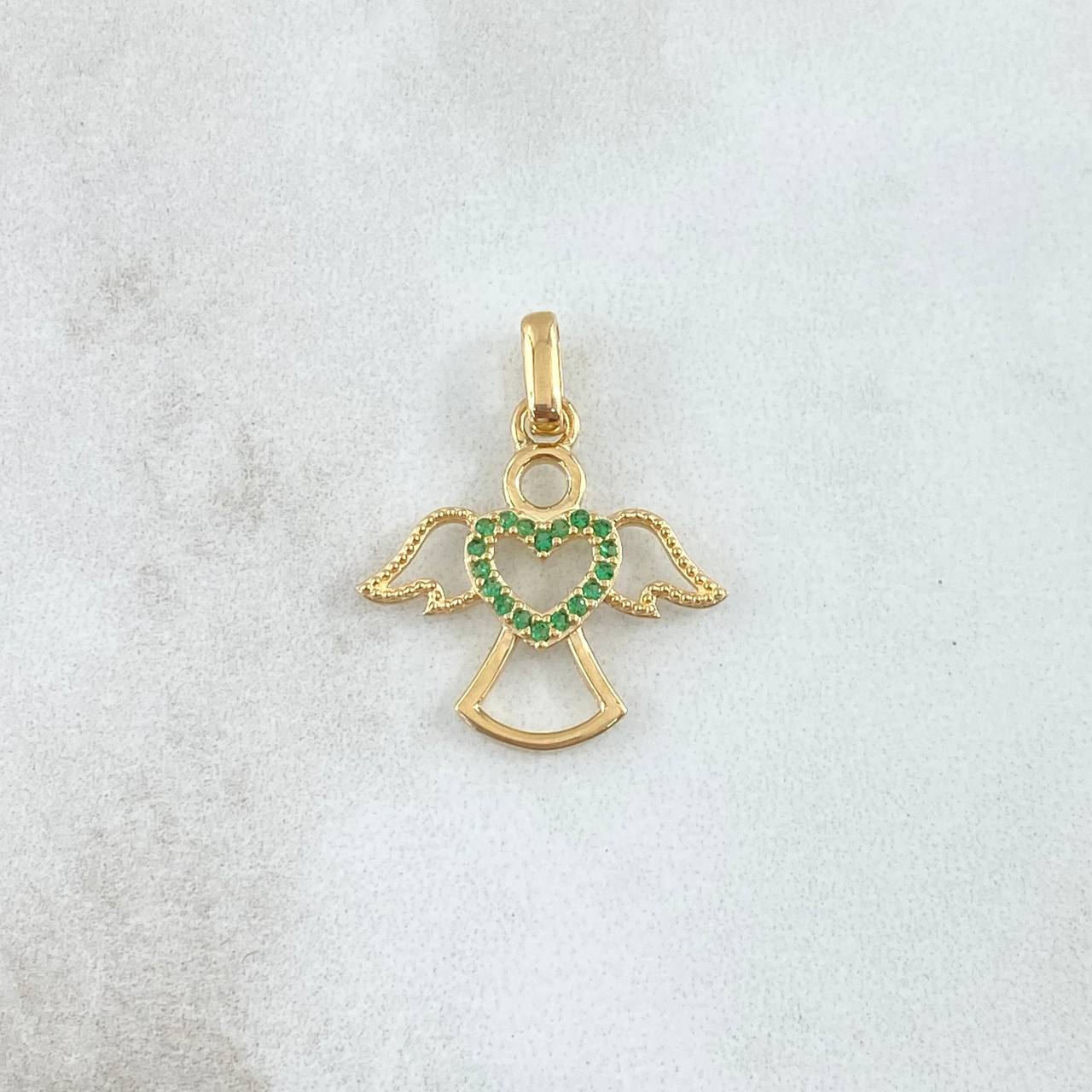 Dije Angel Silueta Corazon 1.55gr / 2.2cm / Circones Verdes Oro Amarillo 18K ©