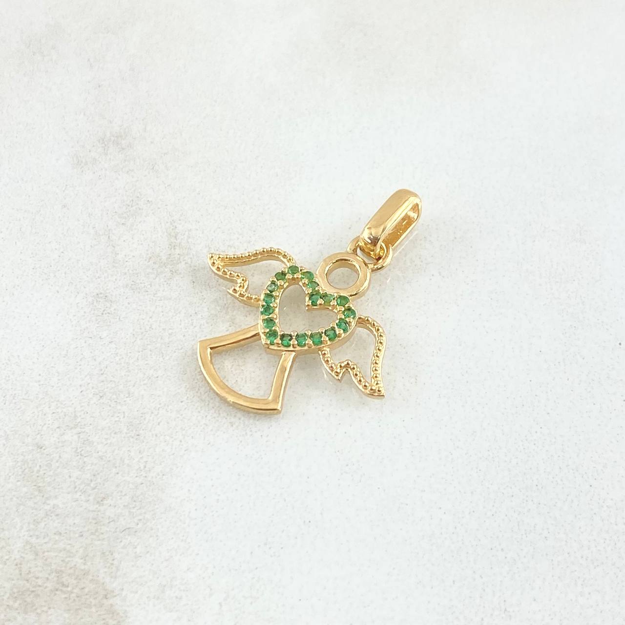 Dije Angel Silueta Corazon 1.55gr / 2.2cm / Circones Verdes Oro Amarillo 18K ©