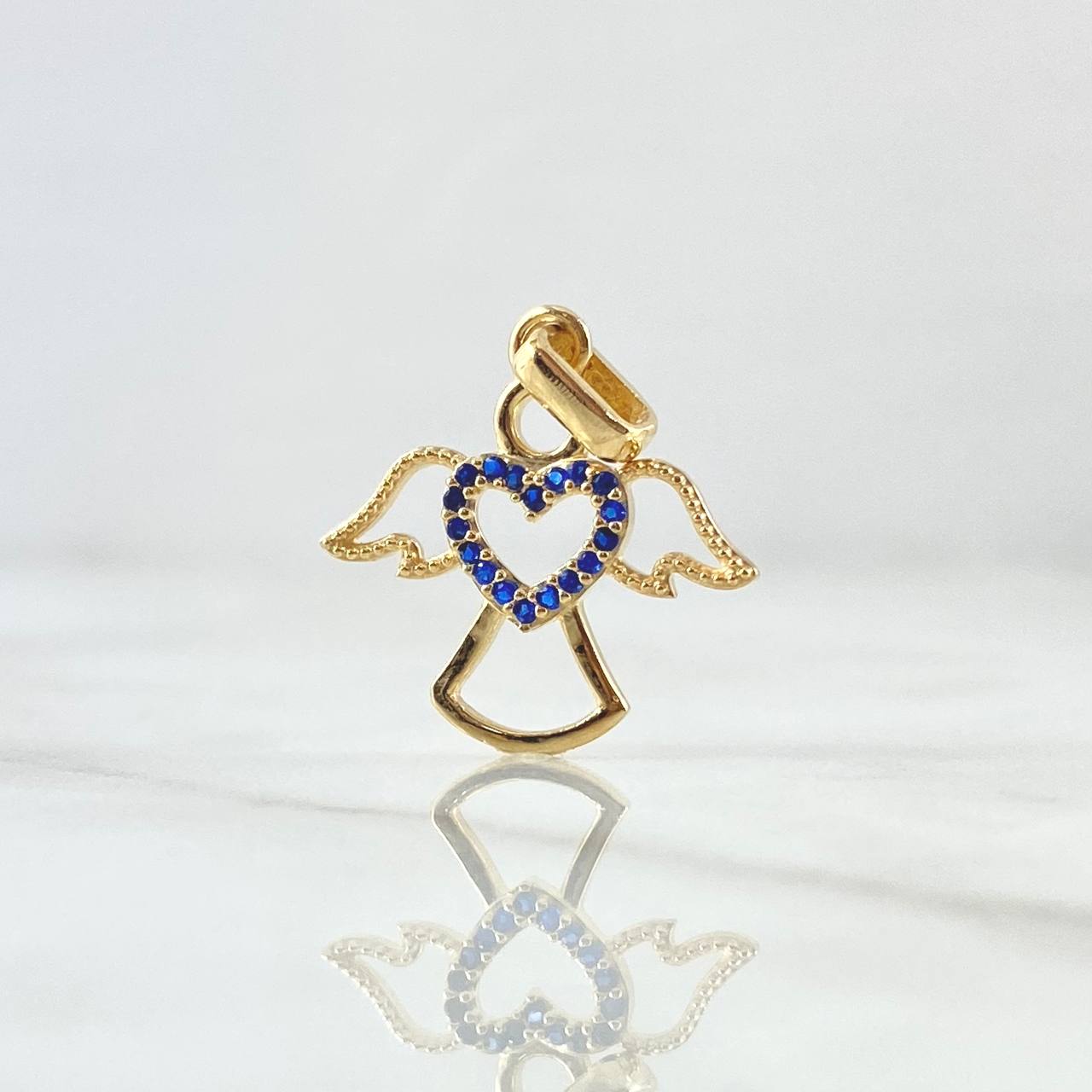 Dije Angel Silueta Corazon 1.55gr / 2.2cm / Circones Azul Oro Amarillo 18K ©
