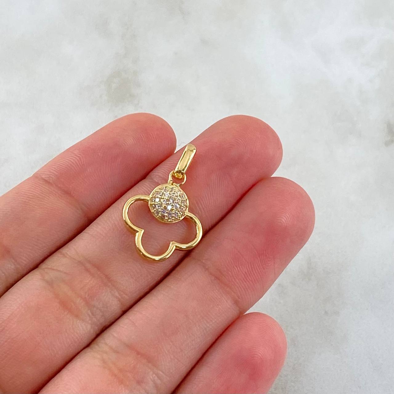 Dije Nube Esférica 1.35gr / 2cm / Circones Blancos Oro Amarillo 18K *