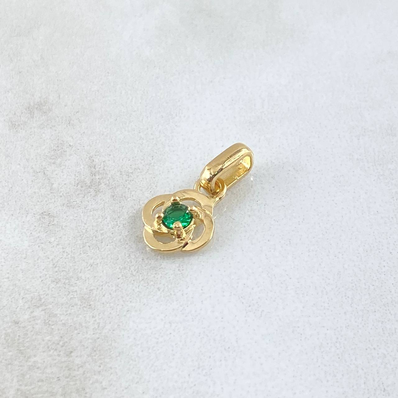 Dije Flor Hélice 0.95gr / 1.4cm / Circon Verde Oro Amarillo 18K ©
