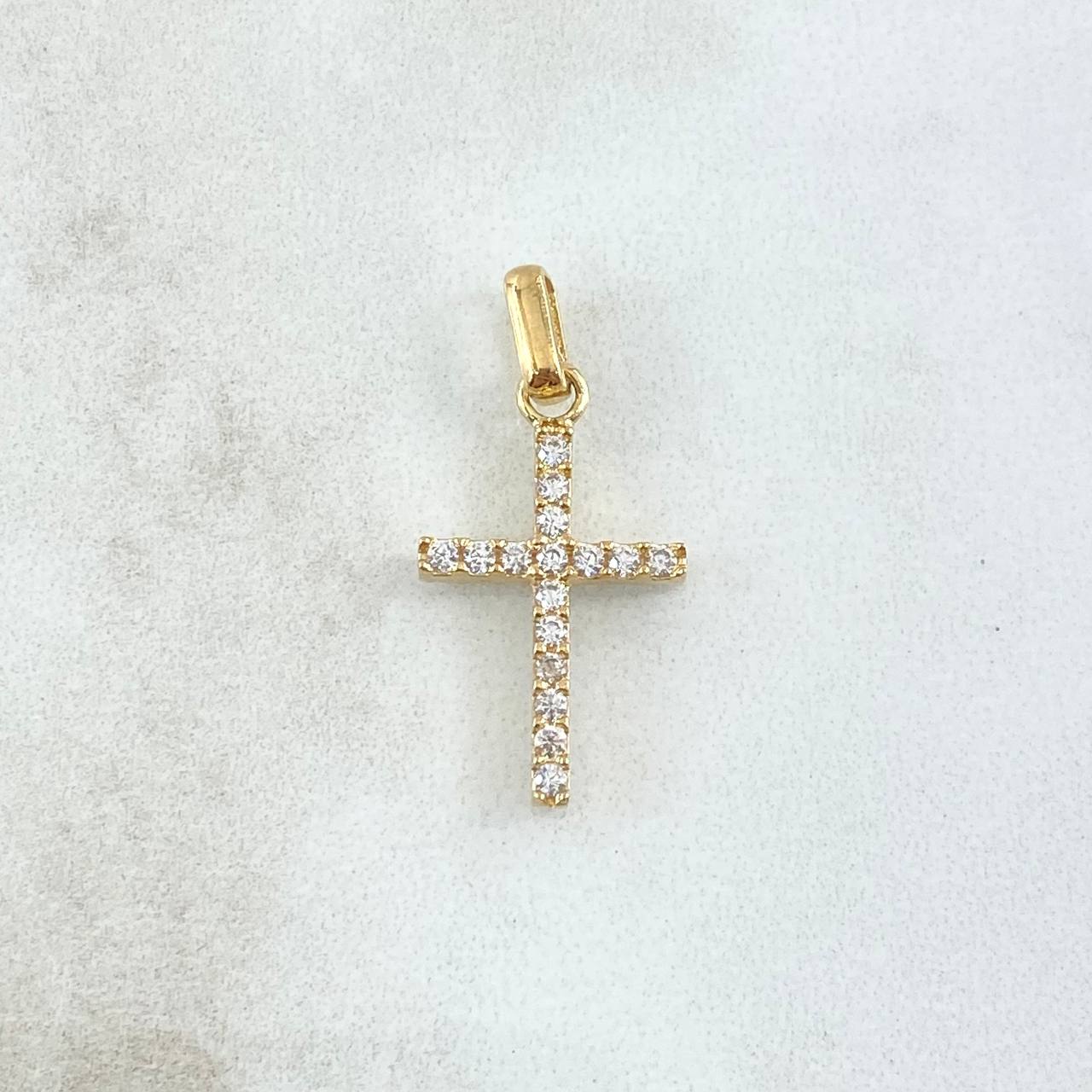 Dije Cruz Doble 1.75gr / 2.4cm / Circones Blancos Oro Amarillo 18K *