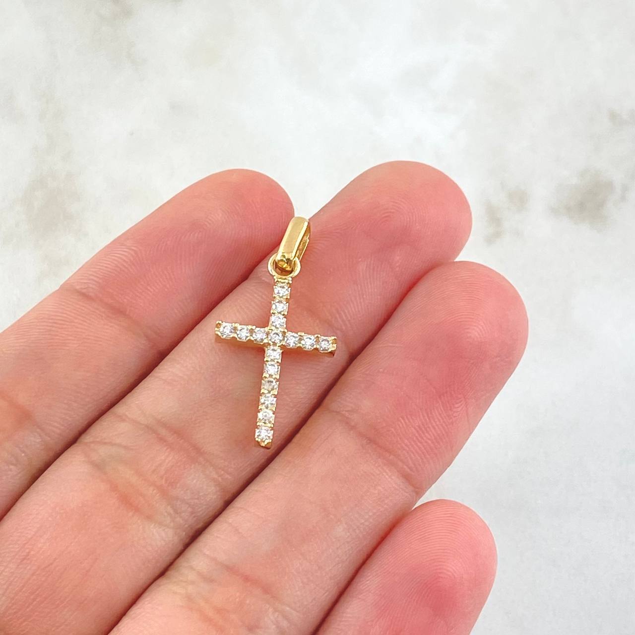 Dije Cruz Doble 1.75gr / 2.4cm / Circones Blancos Oro Amarillo 18K *