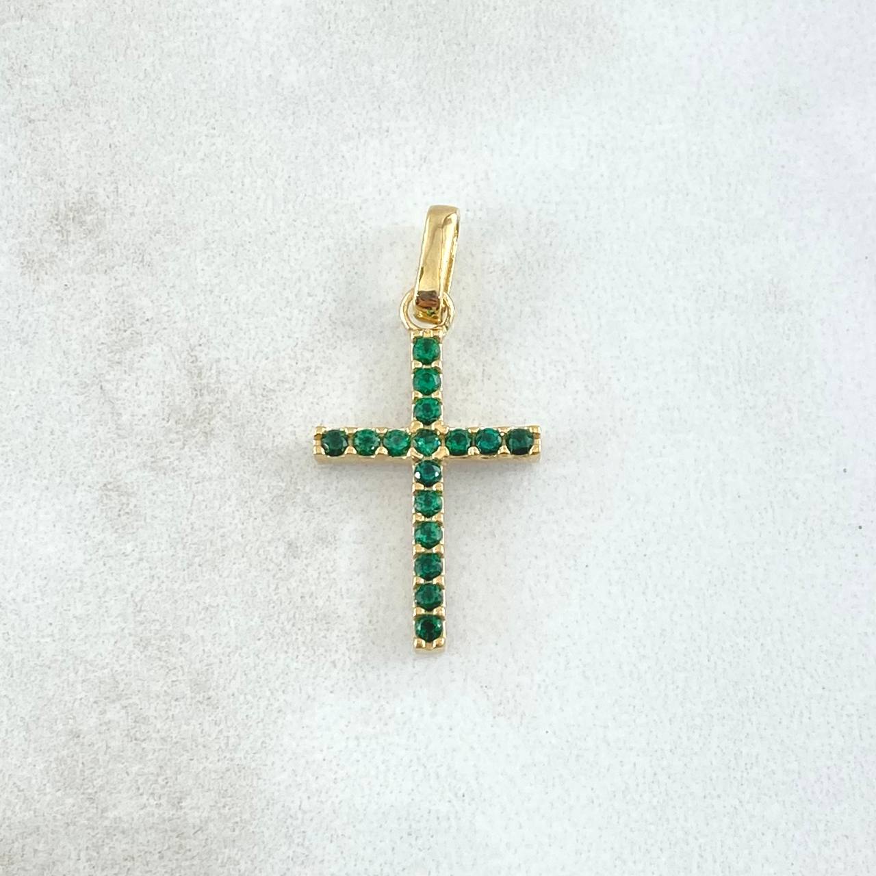 Dije Cruz Doble 1.6gr / 2.4cm / Circones Verdes -Fucsia Oro Amarillo 18K *