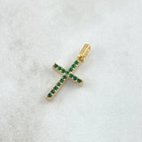 Dije Cruz Doble 1.6gr / 2.4cm / Circones Verdes -Fucsia Oro Amarillo 18K *