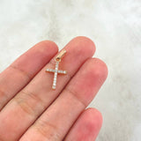 Dije Cruz 1.05gr / 2.1cm / Doble Fax Circones Blancos -Negros Oro Rosa 18K ©