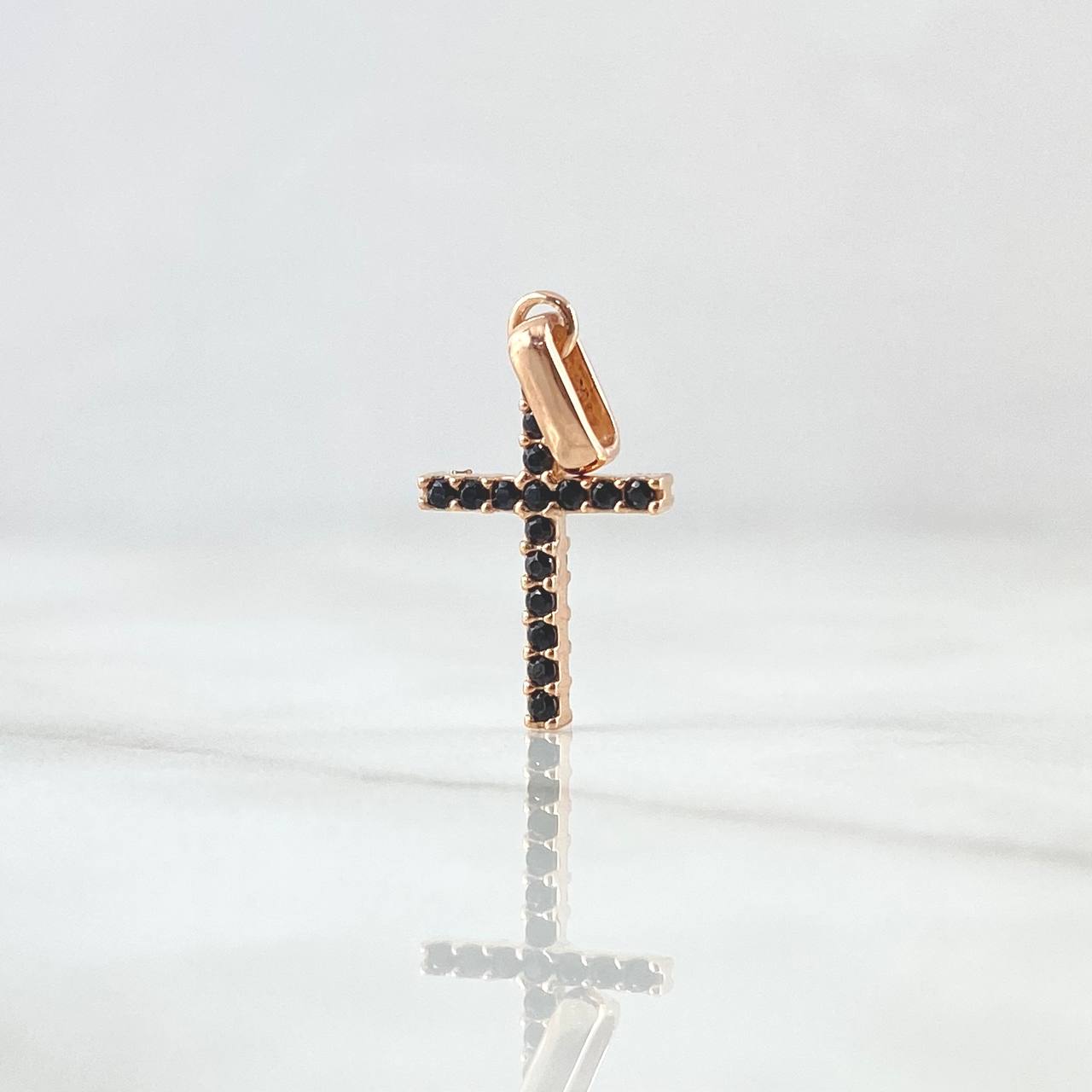 Dije Cruz 1.05gr / 2.1cm / Doble Fax Circones Blancos -Negros Oro Rosa 18K ©